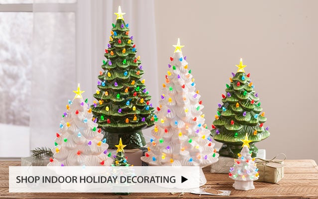 Image of lighted Ceramic Tabletop Christmas Trees. Shop Indoor Holiday Decorations