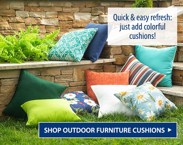 Quick and easy refresh: Just add colorful cushions! Shop outdoor furniture cushions.