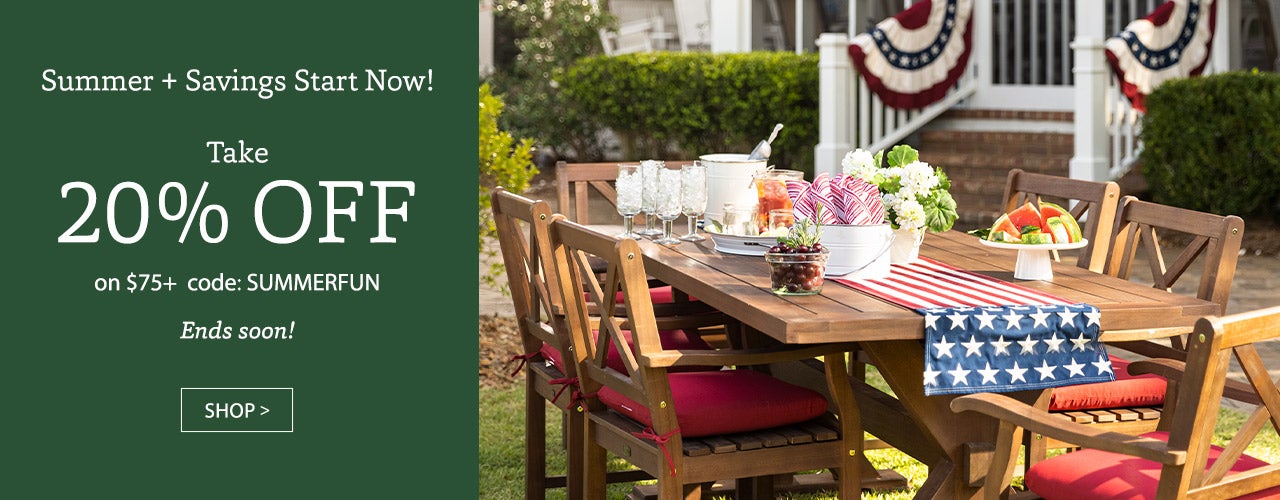 Image of Claremont Dining Set with Americana decorations and bunting - Summer + Savings Start Now! Take 20% OFF on $75 use code SUMMERFUN. Ends Soon