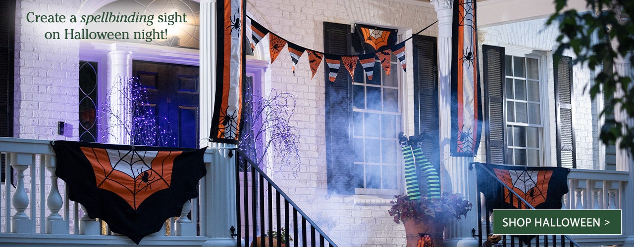 Image of Halloween Bunting on a porch - Create a spellbinding sight! SHOP HALLOWEEN