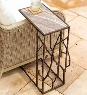 image of outdoor side table next to outdoor sofa