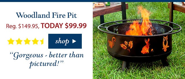 Woodland Fire Pit
Reg. $149.95 TODAY: $99.99 (33% OFF!)
4.5 stars
“Gorgeous - better than pictured!”
Buy Now>