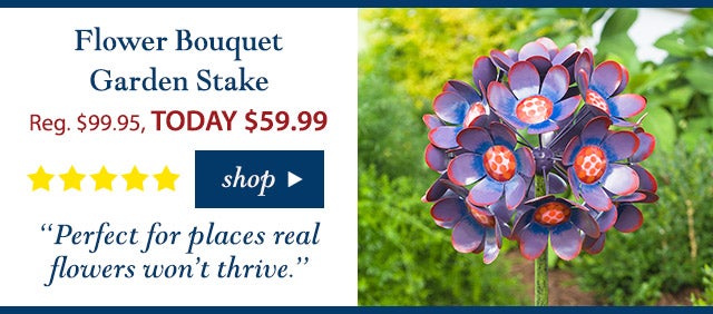 Flower Bouquet Garden Stake
Reg. $99.95 TODAY: $59.99 (40% OFF!)
5 stars
“Perfect for places real flowers won’t thrive.”
Buy Now>