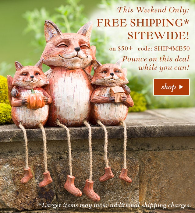 This Weekend Only:
FREE SHIPPING* SITEWIDE!
On $50+ Code: SHIP4ME50

SHOP>>


*Larger items may incur additional shipping charges.