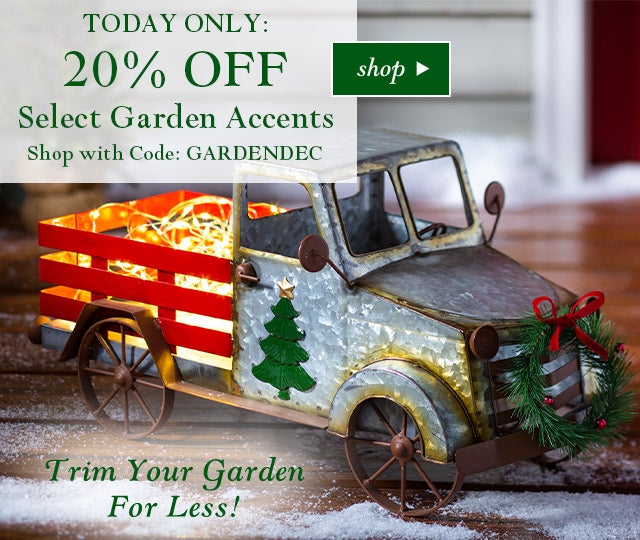 Today Only:
Trim Your Garden For Less!
20% OFF Select Garden Accents
Shop with Code: GARDENDEC