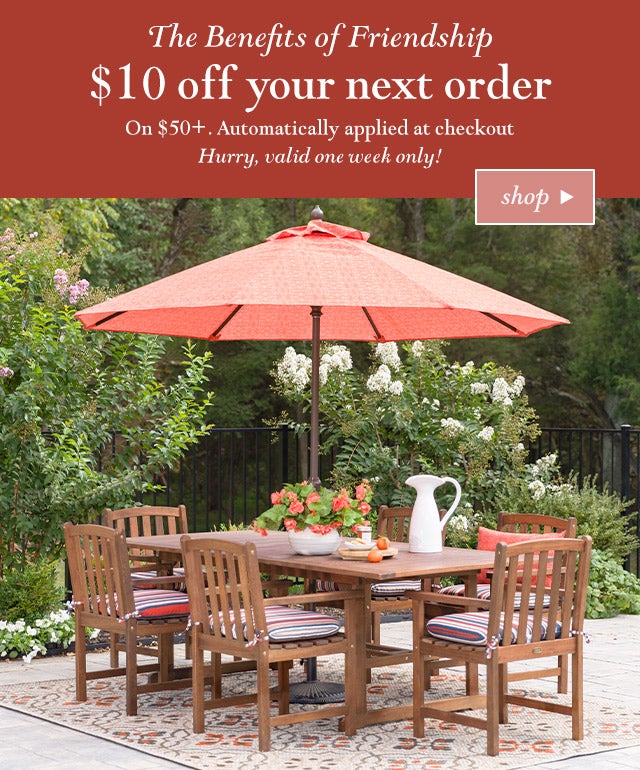 $10 off your next order Automatically applied at checkout, hurry valid one week only! 