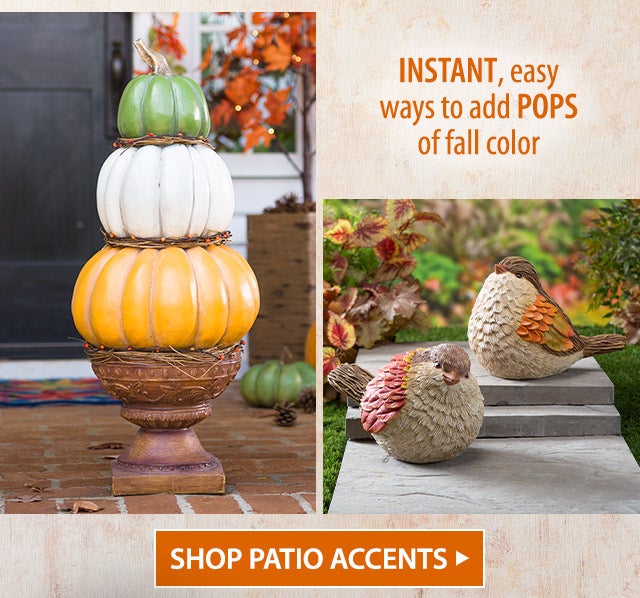 Instant, easy ways to add pops of fall color SHOP PATIO ACCENTS>