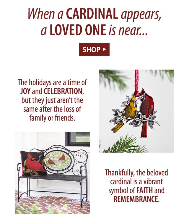 When a cardinal appears, a loved one is nearâ¦ The holidays are a time of joy and celebration, but they just arenât the same after the loss of family or friends. Thankfully, the beloved cardinal is a vibrant symbol of faith and remembrance.