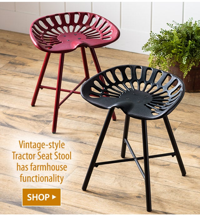 Vintage-style Tractor Seat Stool has farmhouse functionality