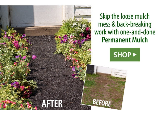 Skip the loose mulch mess & back-breaking work with one-and-done Permanent Mulch SHOP>