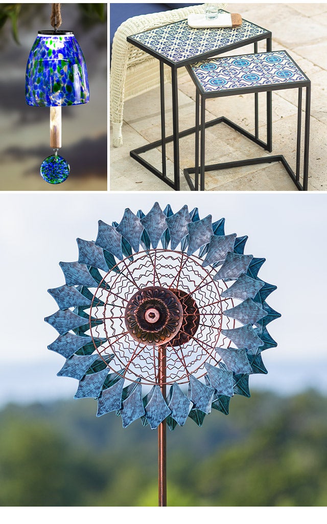 FOR OUTDOORS: ground any space with shades of blue + designs inspired by nature SHOP>