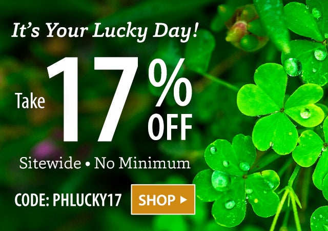 IT’S YOUR LUCKY DAY! Take 17% off Sitewide • No Minimum CODE: PHLUCKY17 SHOP>