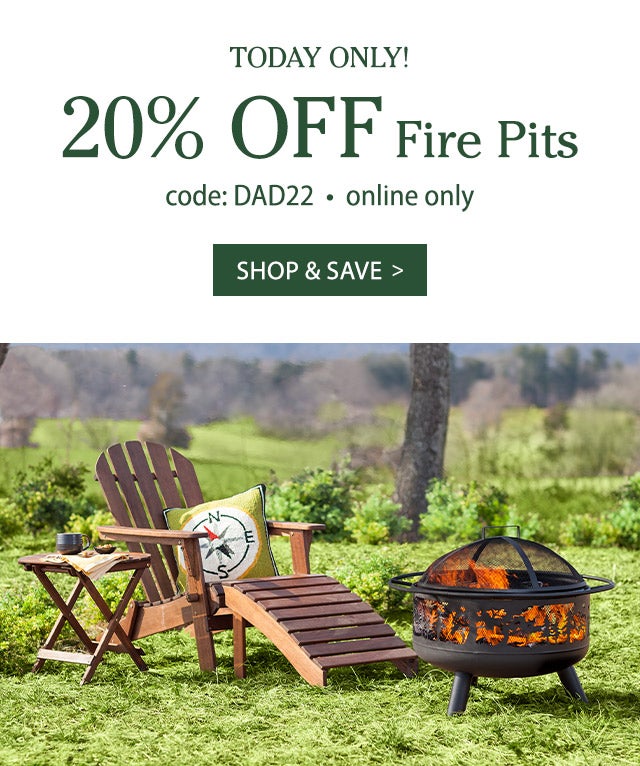 TODAY ONLY! 20% OFF FIRE PITS code: DAD22 online only SHOP & SAVE>