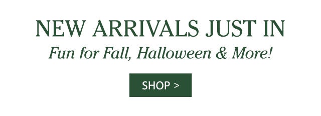 NEW ARRIVALS JUST IN Fun for Fall, Halloween & More! SHOP>