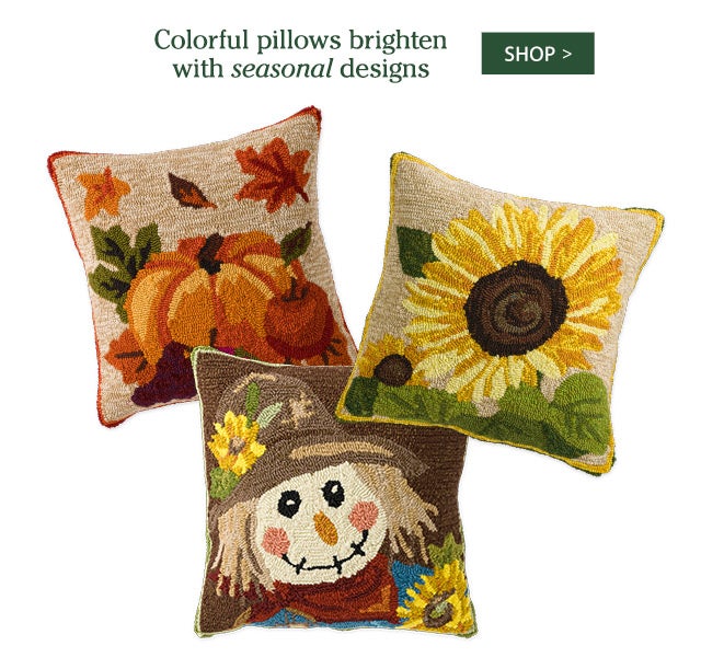 Colorful pillows brighten with seasonal designs SHOP>