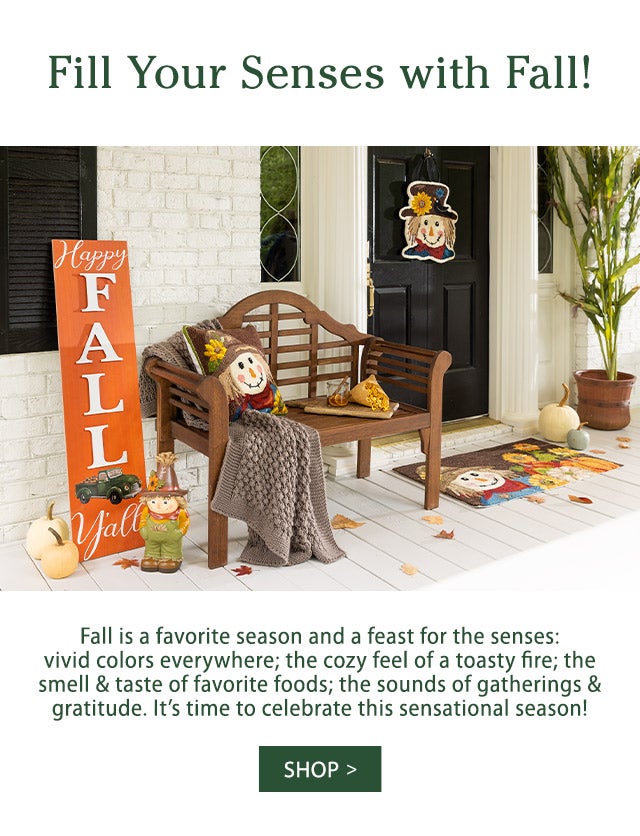 Fill Your Senses with Fall! Fall is a favorite season and a feast for the senses: vivid colors everywhere; the cozy feel of a toasty fire; the smell & taste of favorite foods; the sounds of gatherings & gratitude. It’s time to celebrate this sensational season!