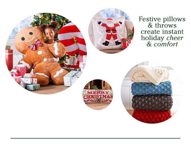 Festive pillows & throws create instant holiday cheer & comfort