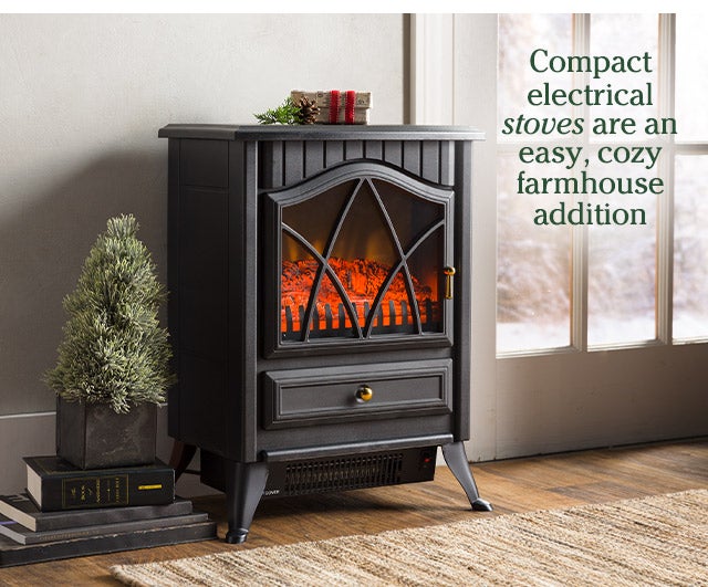 Compact electrical stoves are an easy, cozy farmhouse addition