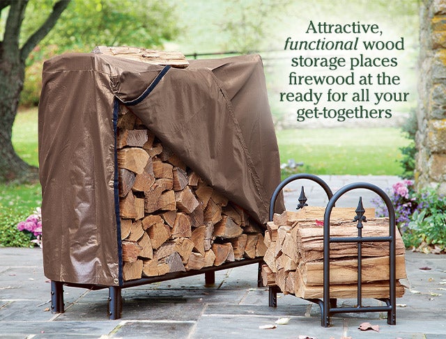 Attractive, functional wood storage places firewood at the ready for all your get-togethers 