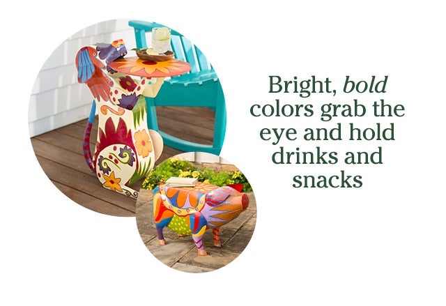 Bright, bold colors grab the eye and hold drinks and snacks