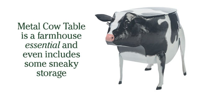 Metal Cow Table is a farmhouse essential and even includes some sneaky storage