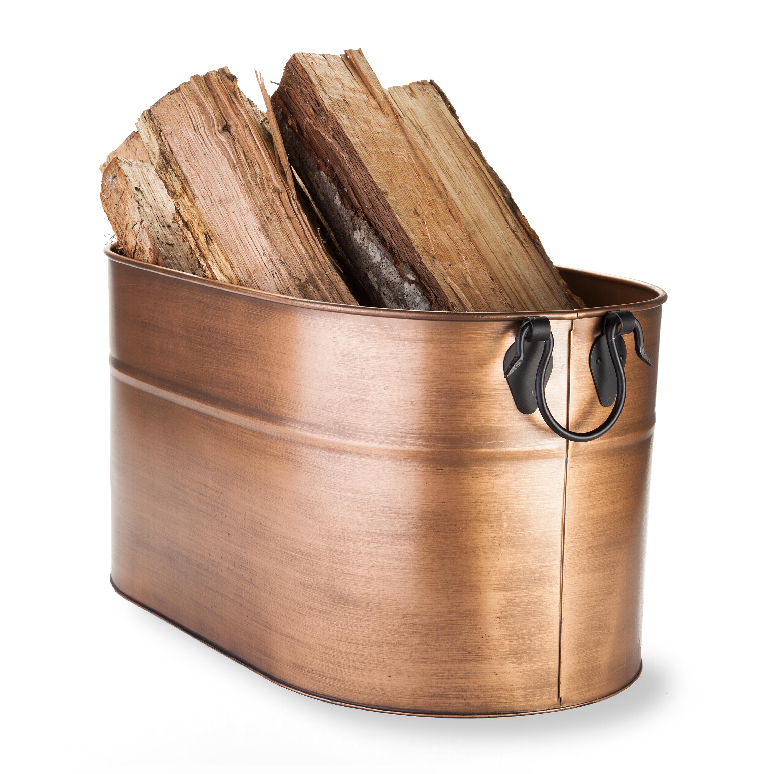Large Copper-Finish Firewood Bucket