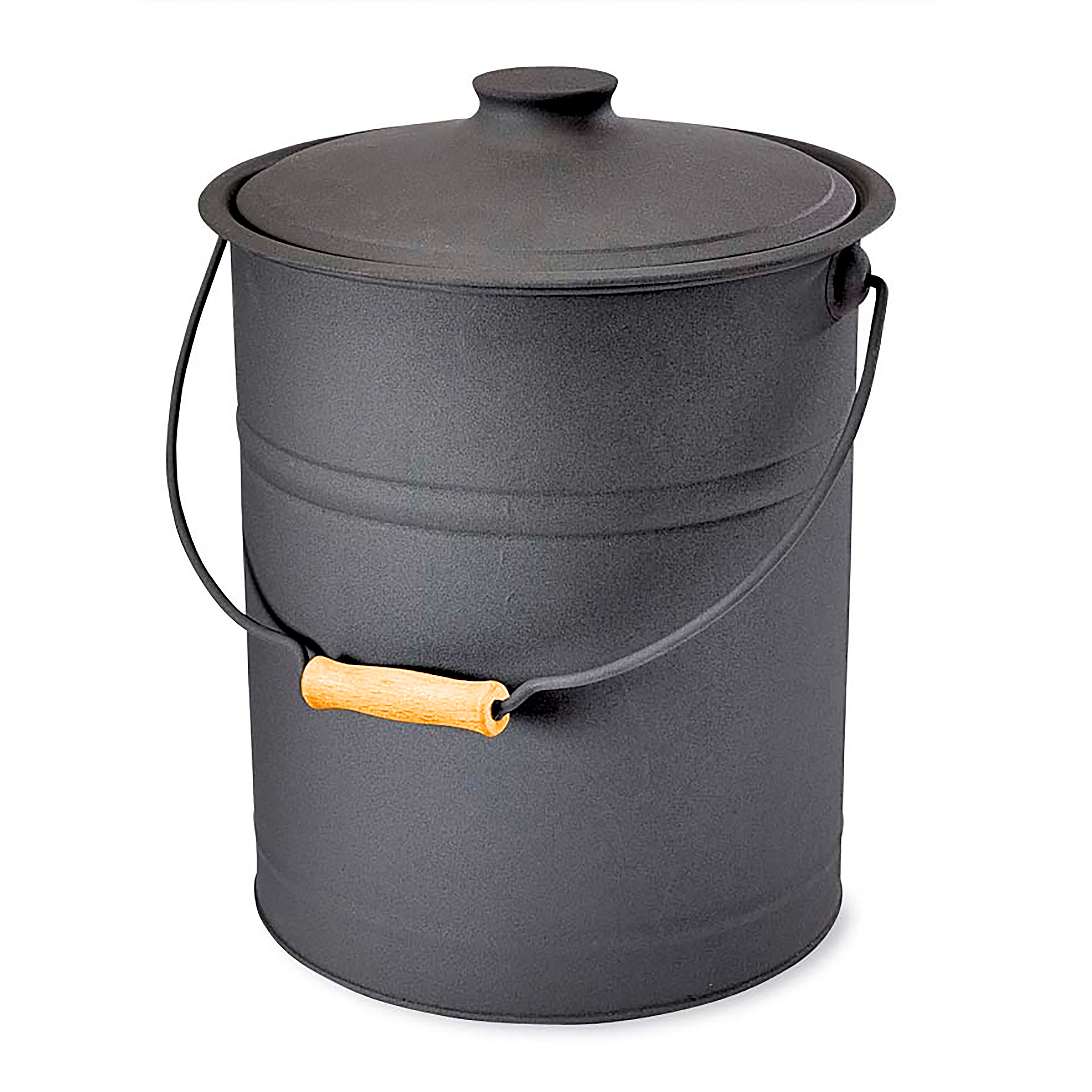 Deluxe Galvanized Double-Layer Bottom Ash Bucket w/Handle, in Black