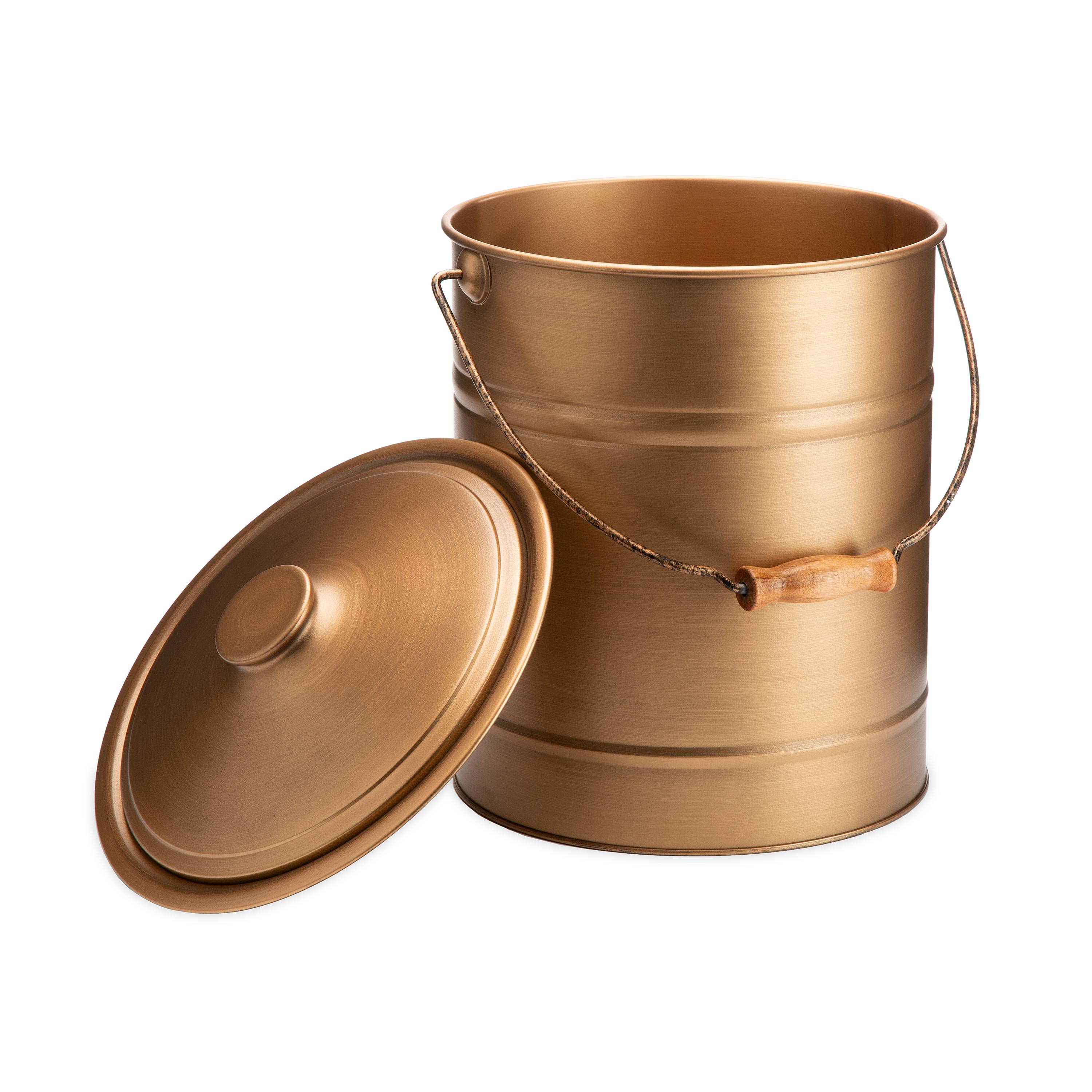 Deluxe Galvanized Double-Layer Bottom Ash Bucket w/Handle, in Copper