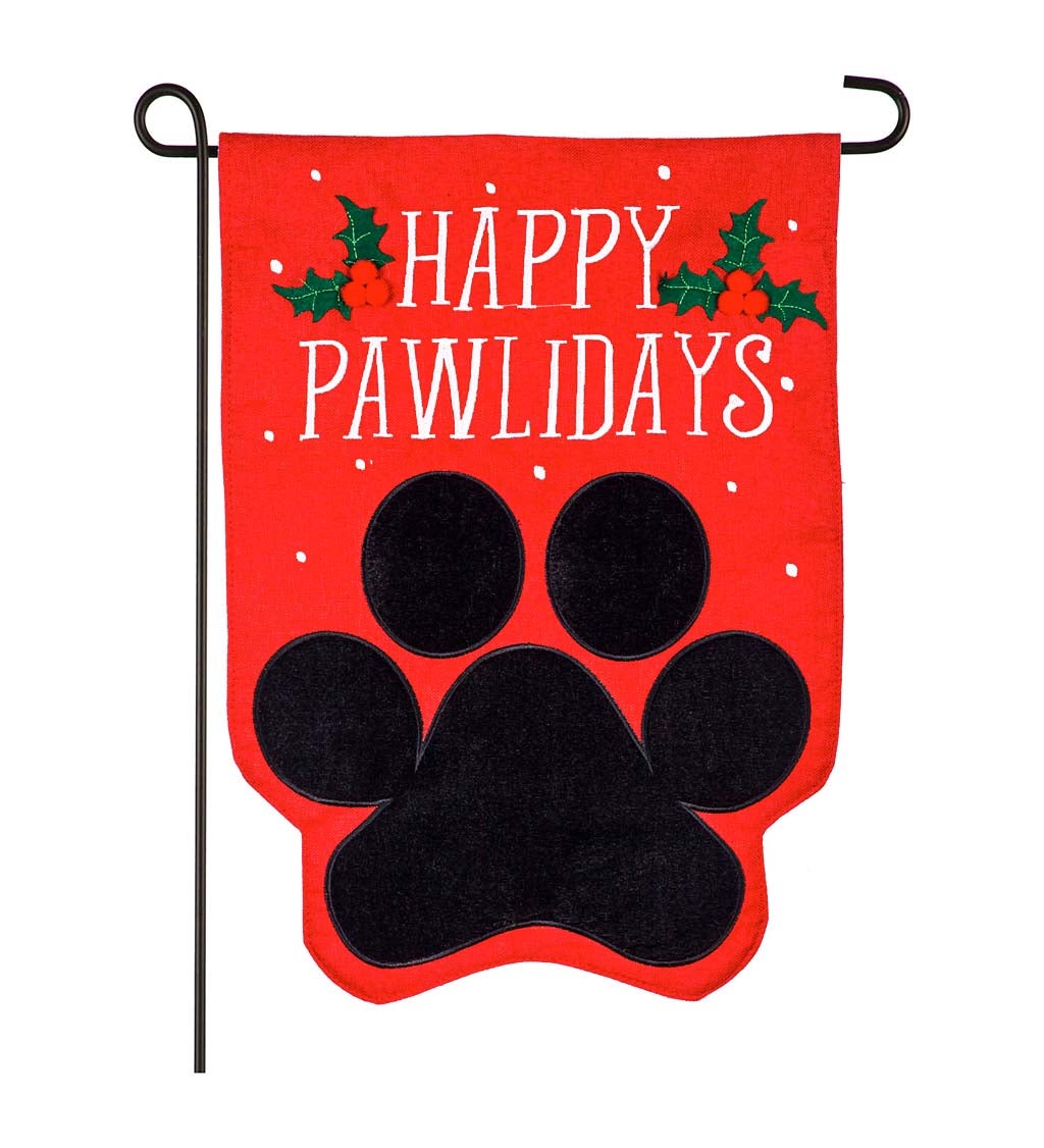 Happy Pawlidays Garden Burlap Flag