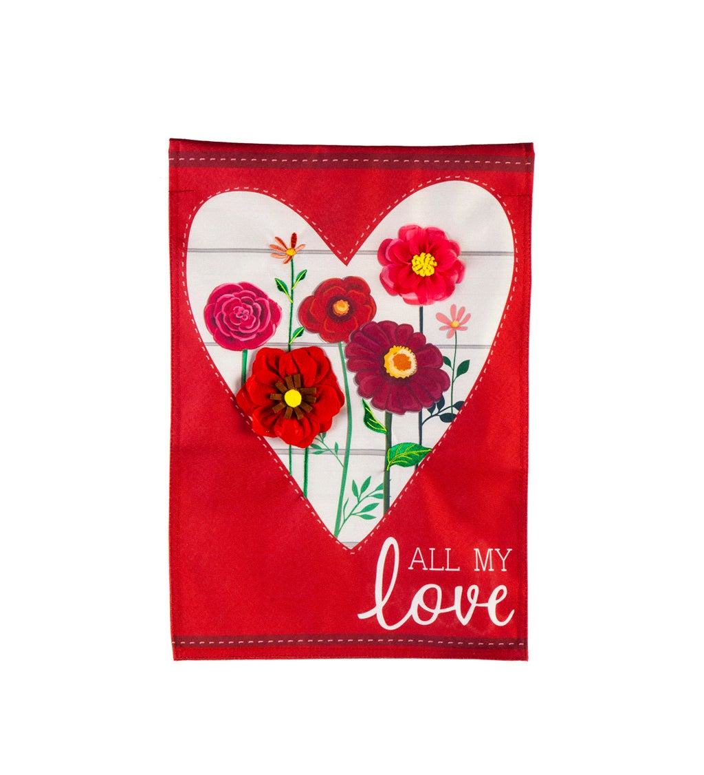 Heart of Flowers Garden Linen Flag