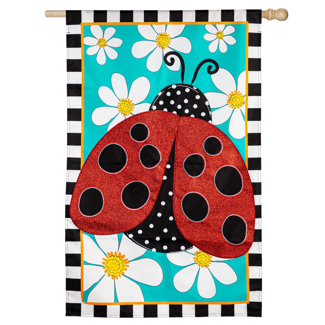 Ladybug with Daisies House Applique Flag