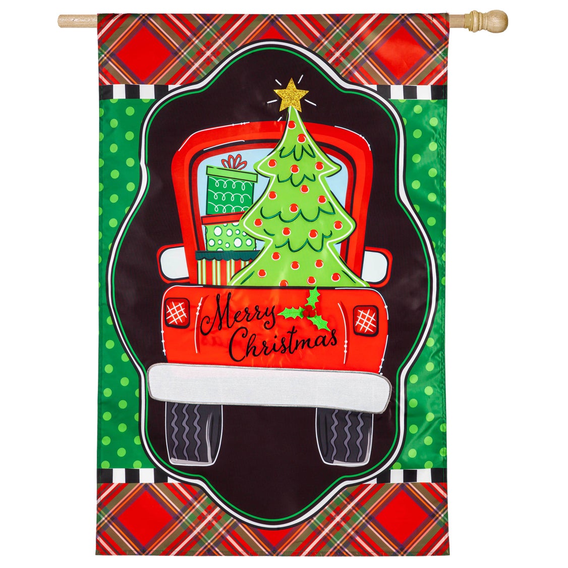 Patterned Christmas Truck Applique House Flag