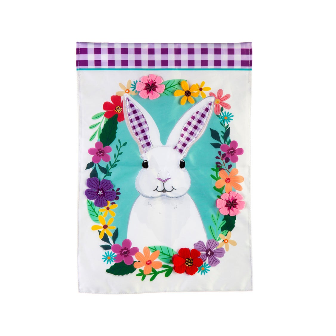 Gingham Bunny Garden Applique Flag