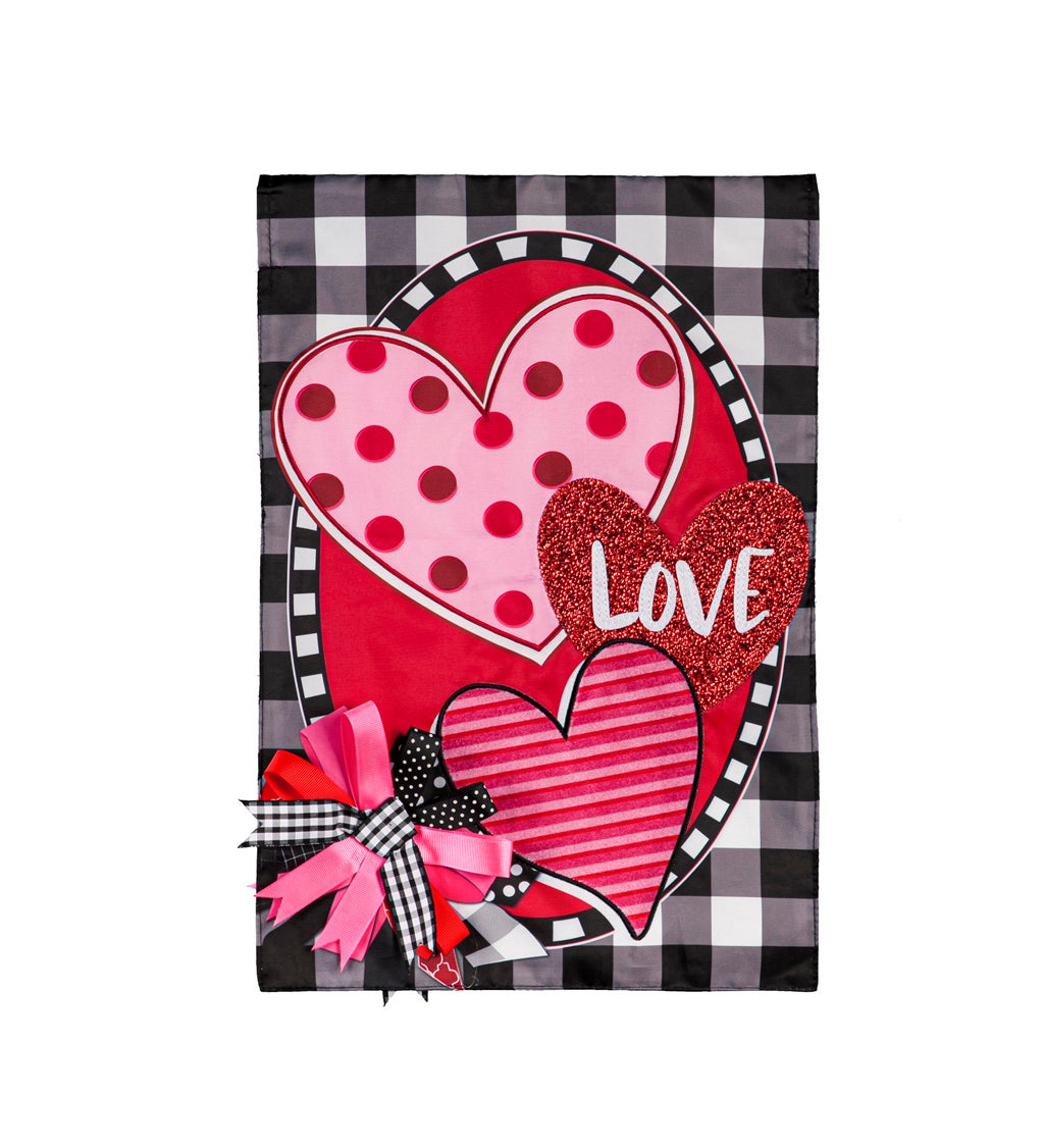 Hearts and Love Garden Applique Flag