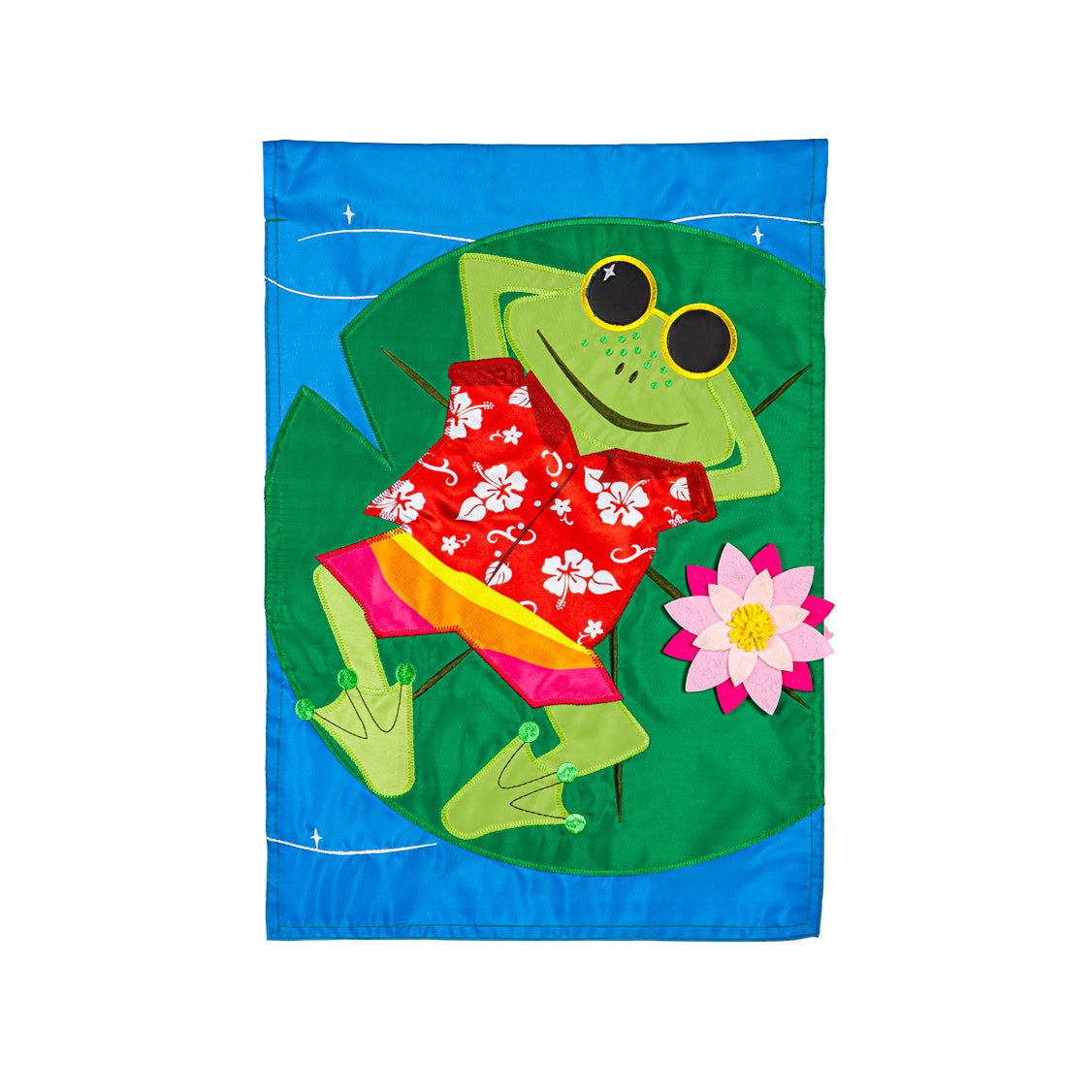 Frog's Summer Vacation Garden Applique Flag