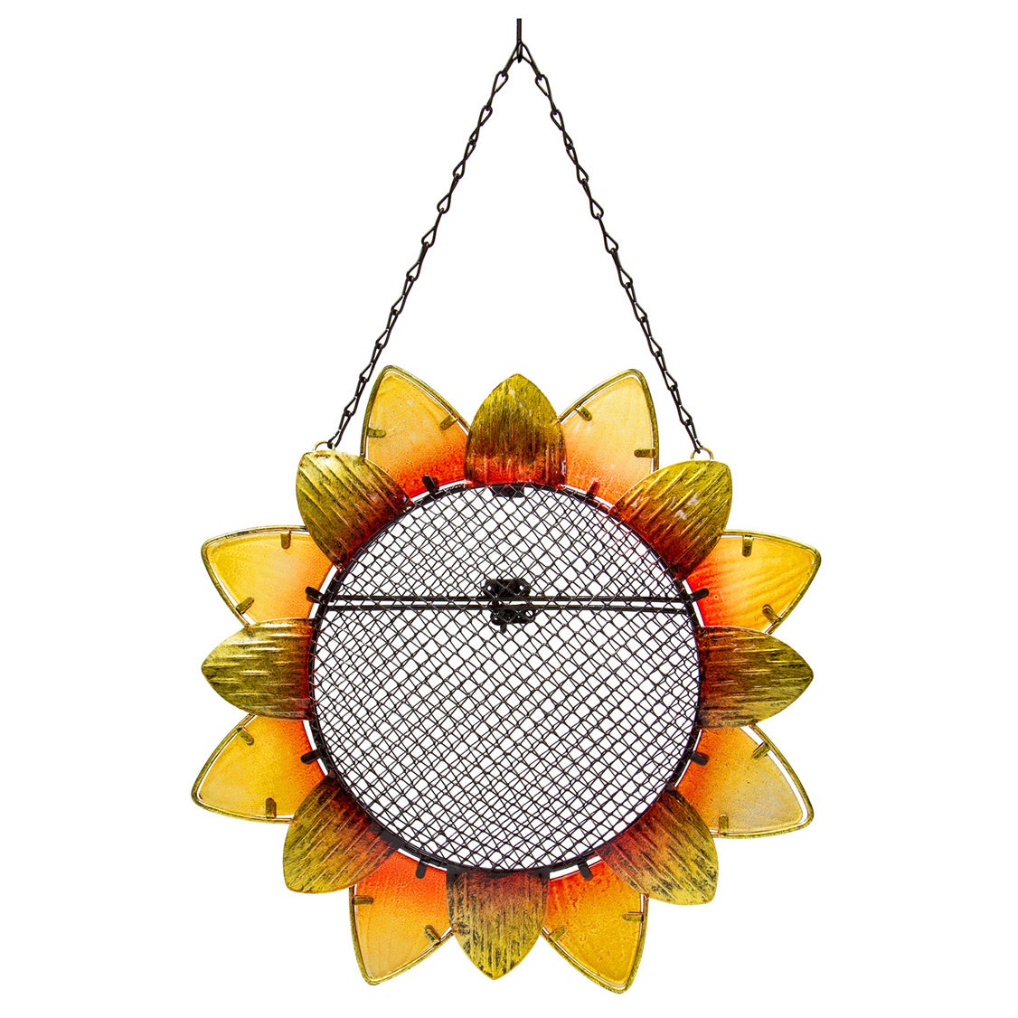 Metal and Glass Sunflower Bird Feeder with Perch