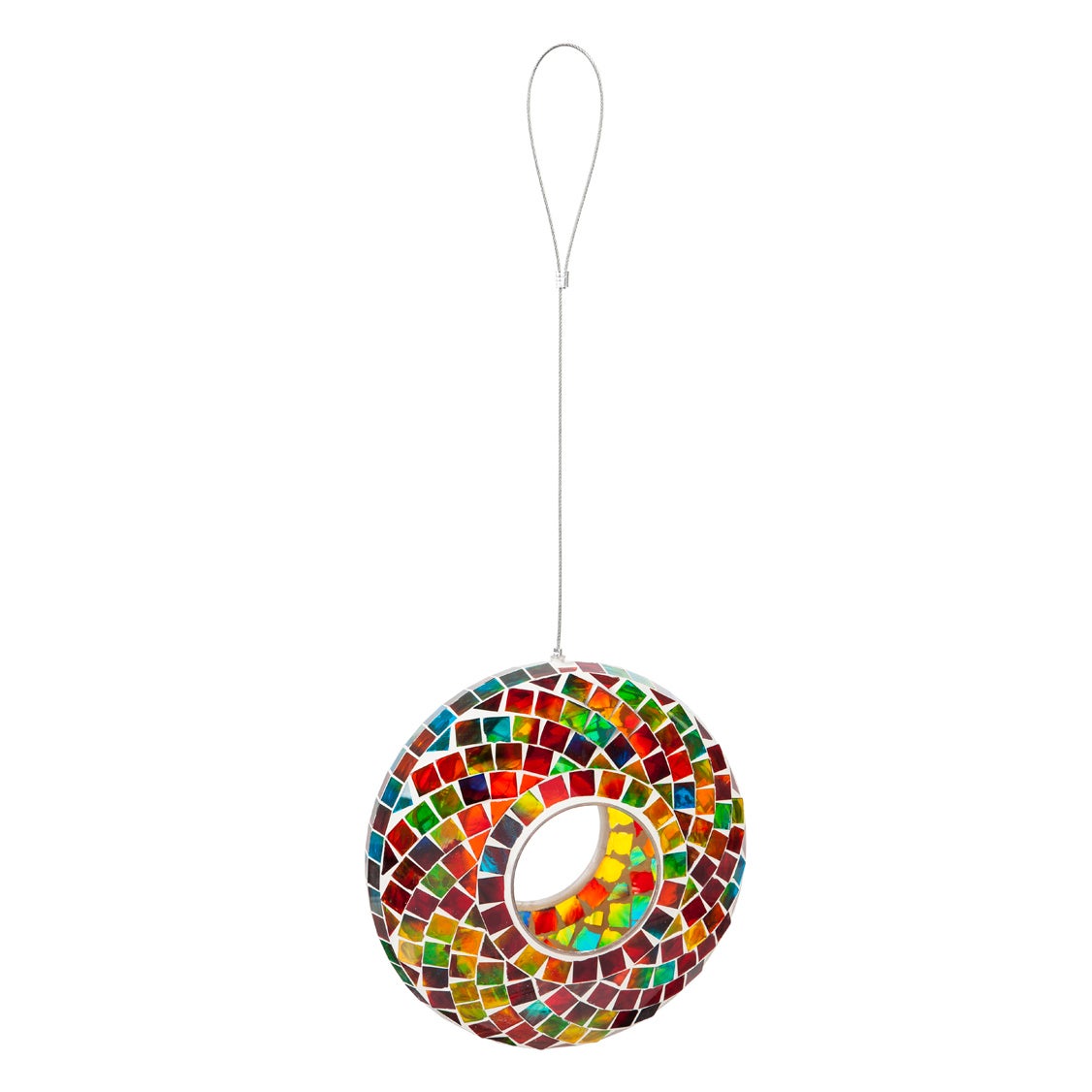 Rainbow Mosaic Glass Circle Bird Feeder