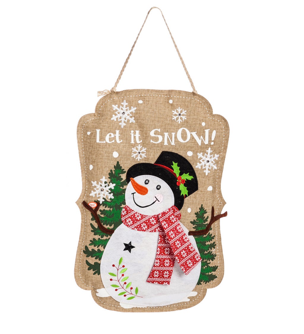 Sparkle Snowman Lighted Burlap Door Decor