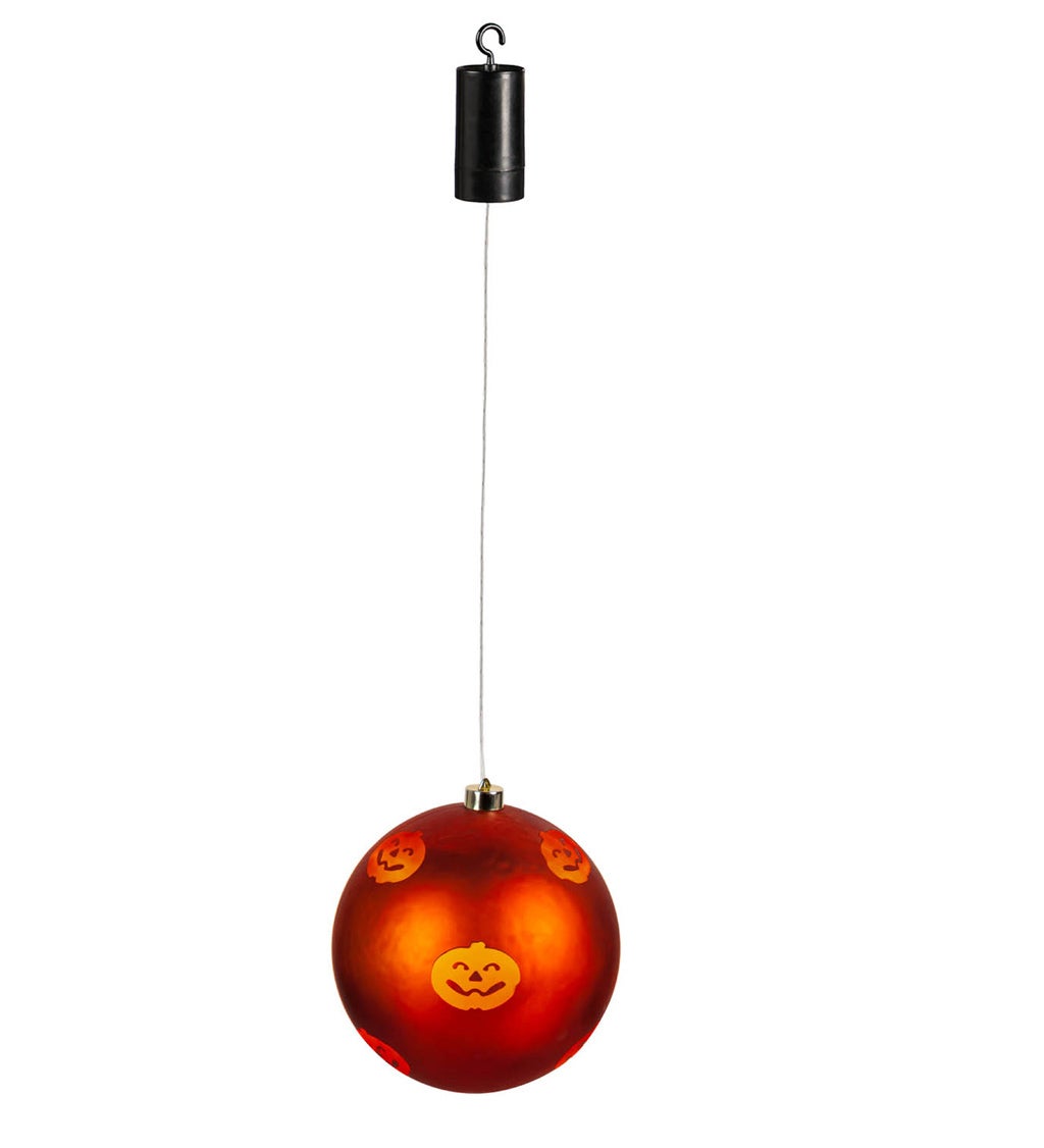 8" Shatterproof Battery Operated LED Ornament with Pumpkin, Orange