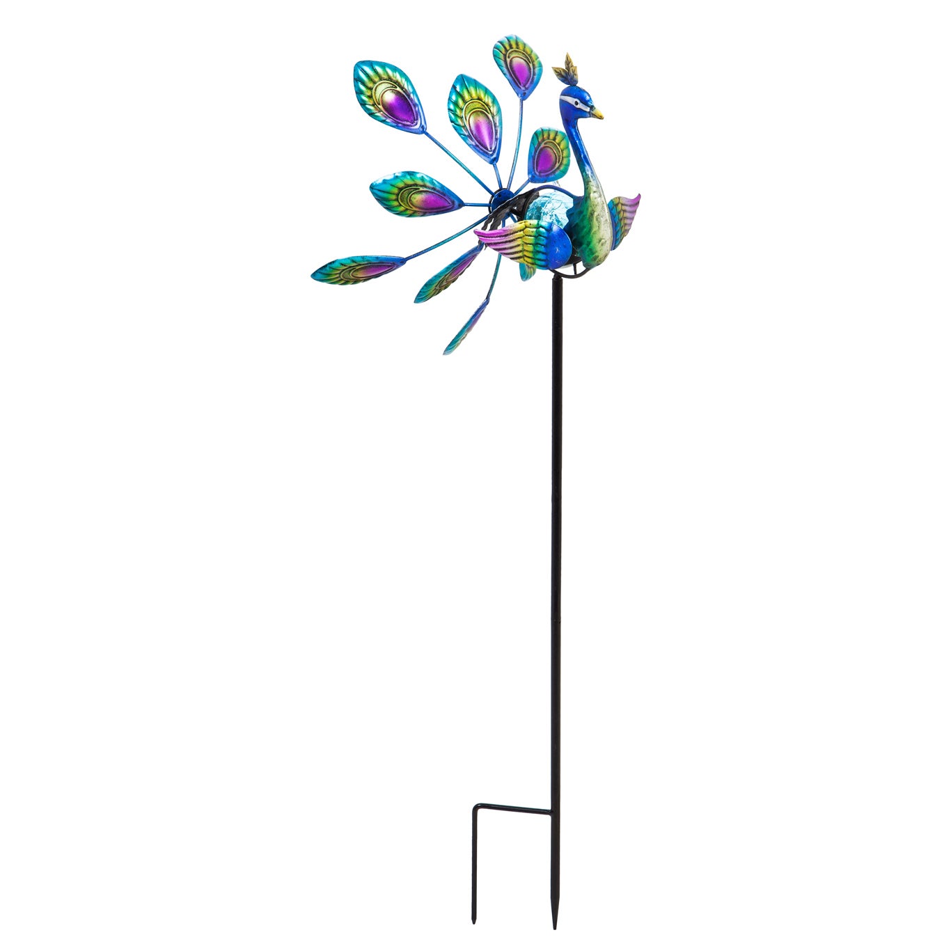 37"H Solar Peacock Staked Wind Spinner