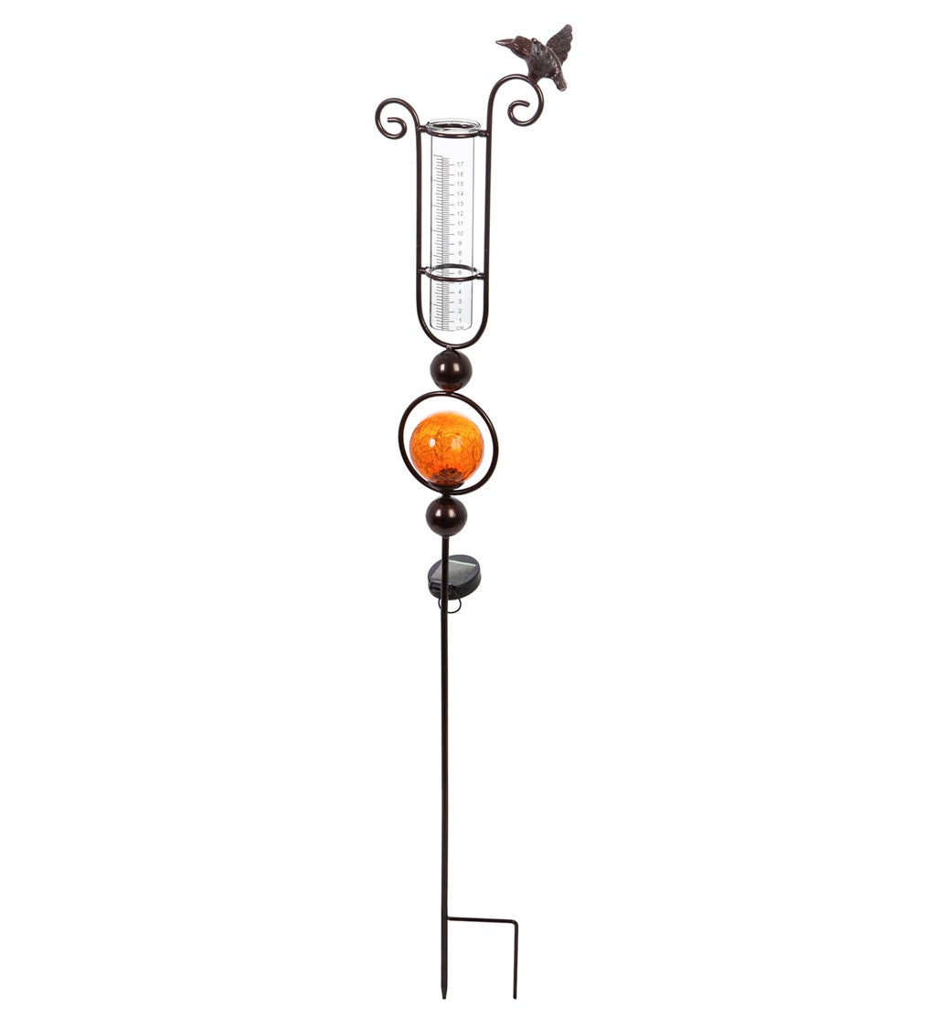 44.5"H Solar Rain Gauge Garden Stake, Orange