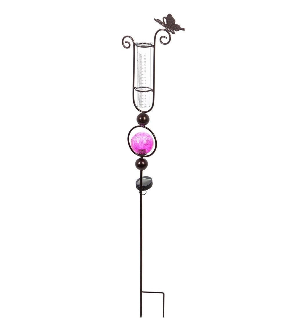 44.5"H Pink Solar Rain Gauge Garden Stake