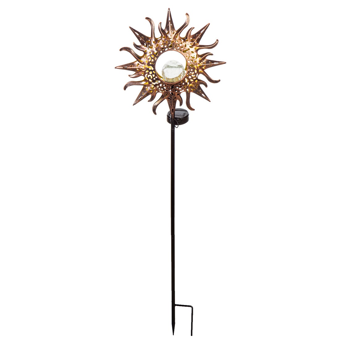 Solar Garden Stake w Crackle Glass Globe, Sun