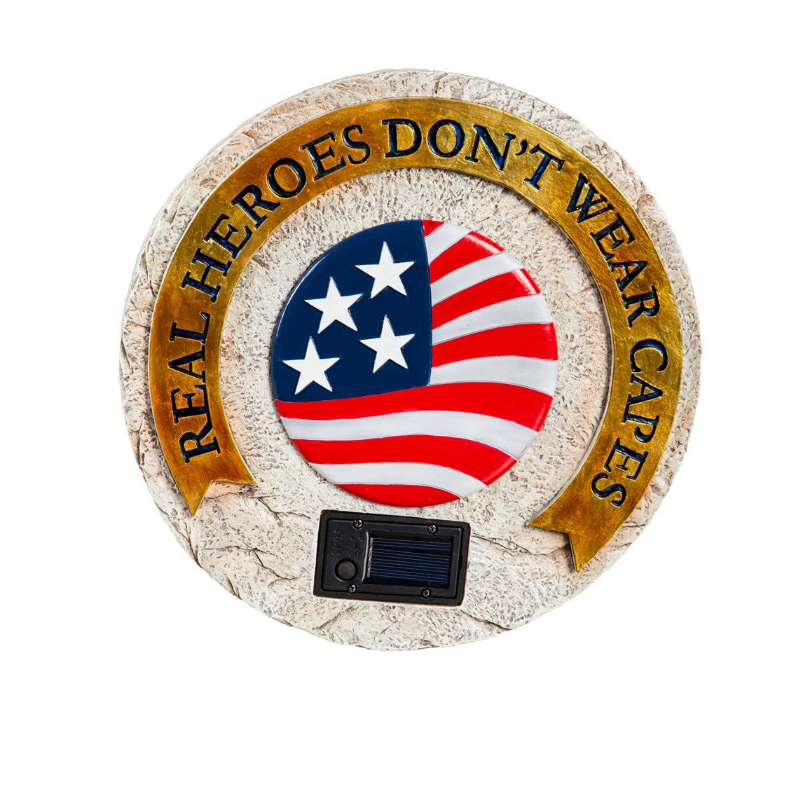 Real Heroes Don't Wear Capes Solar Garden Stone, Military/Americana