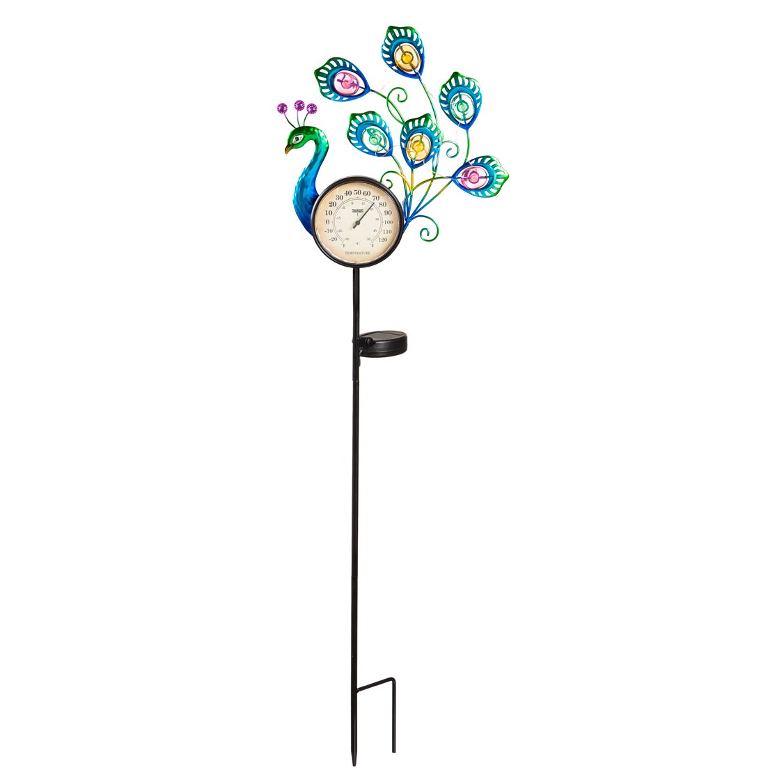 Solar Peacock Thermometer Stake