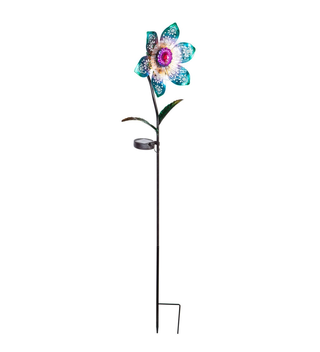 40"H Solar Garden Stake, Fiber Optic Flower, Blue