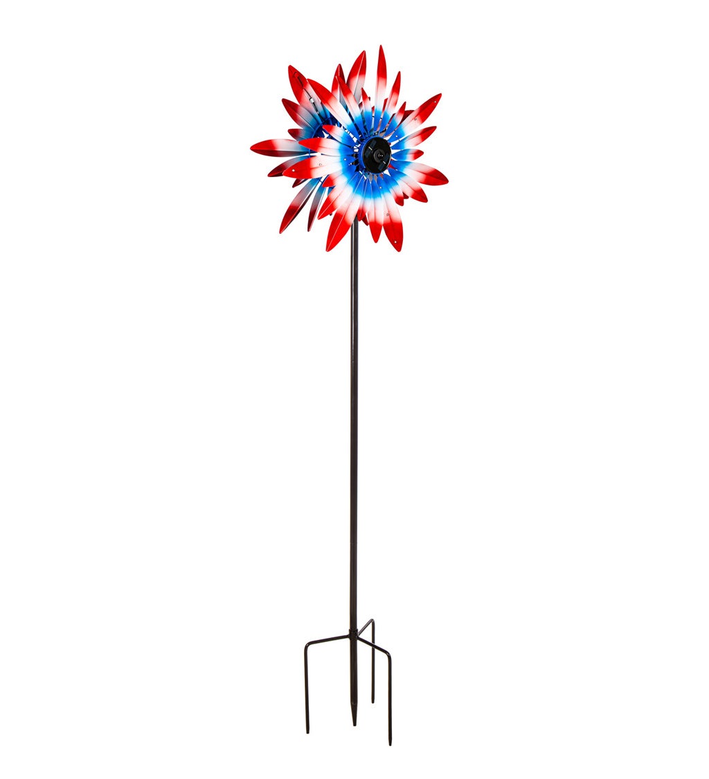 75"H Solar Wind Spinner with Running Lights, Patriotic Expressions