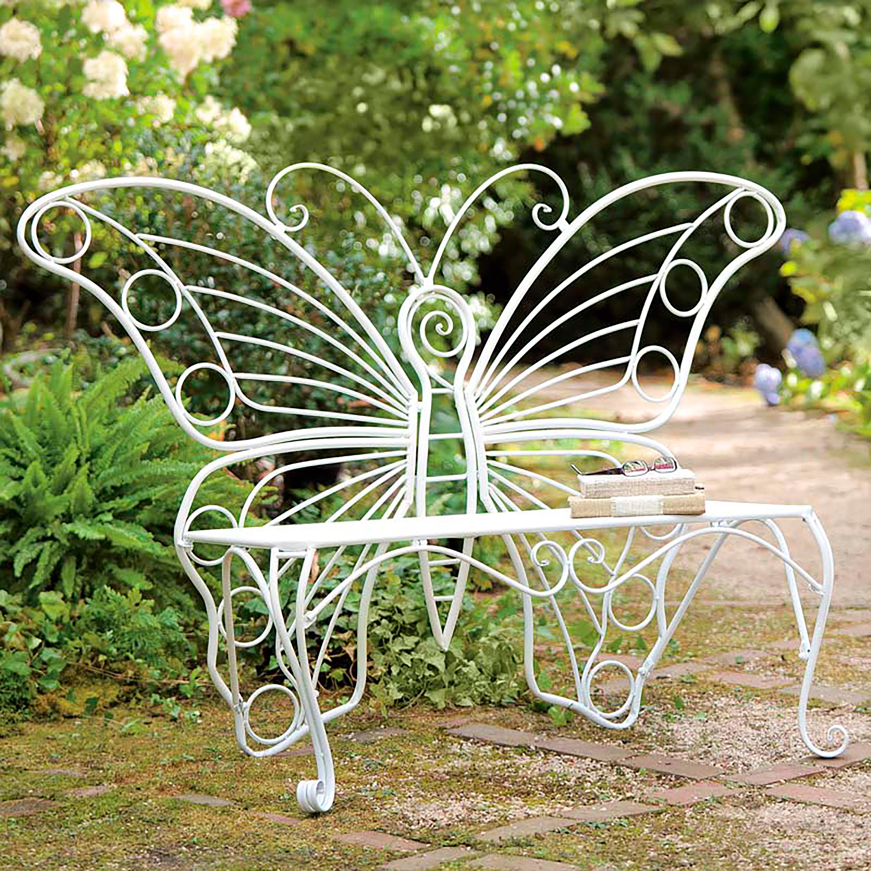 Indoor/Outdoor Metal Butterfly Garden Bench in White 53648227377 | eBay