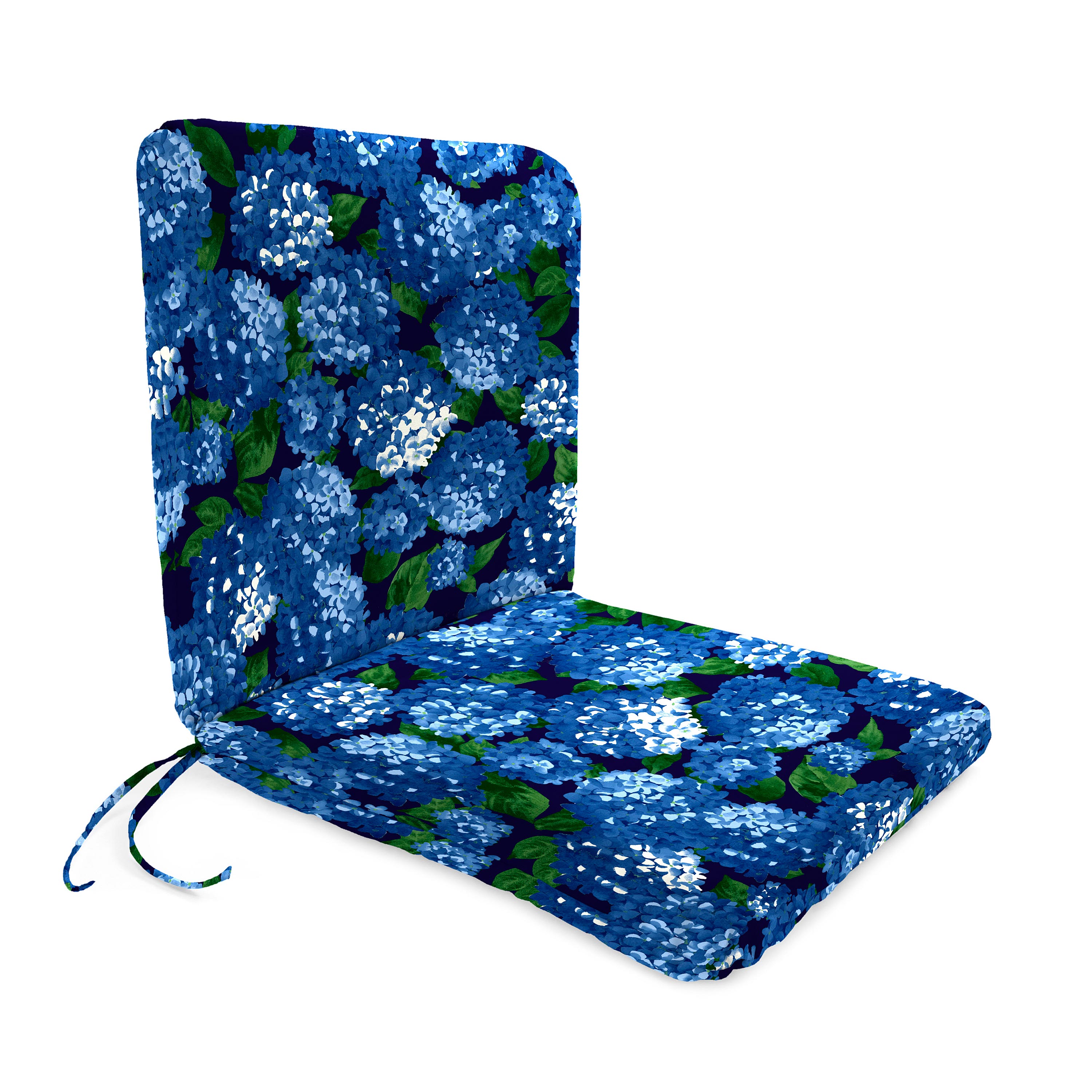 Classic Chair Cushion w/Ties, 19" x 17" x 2 1/2", Midnight Hydrangea
