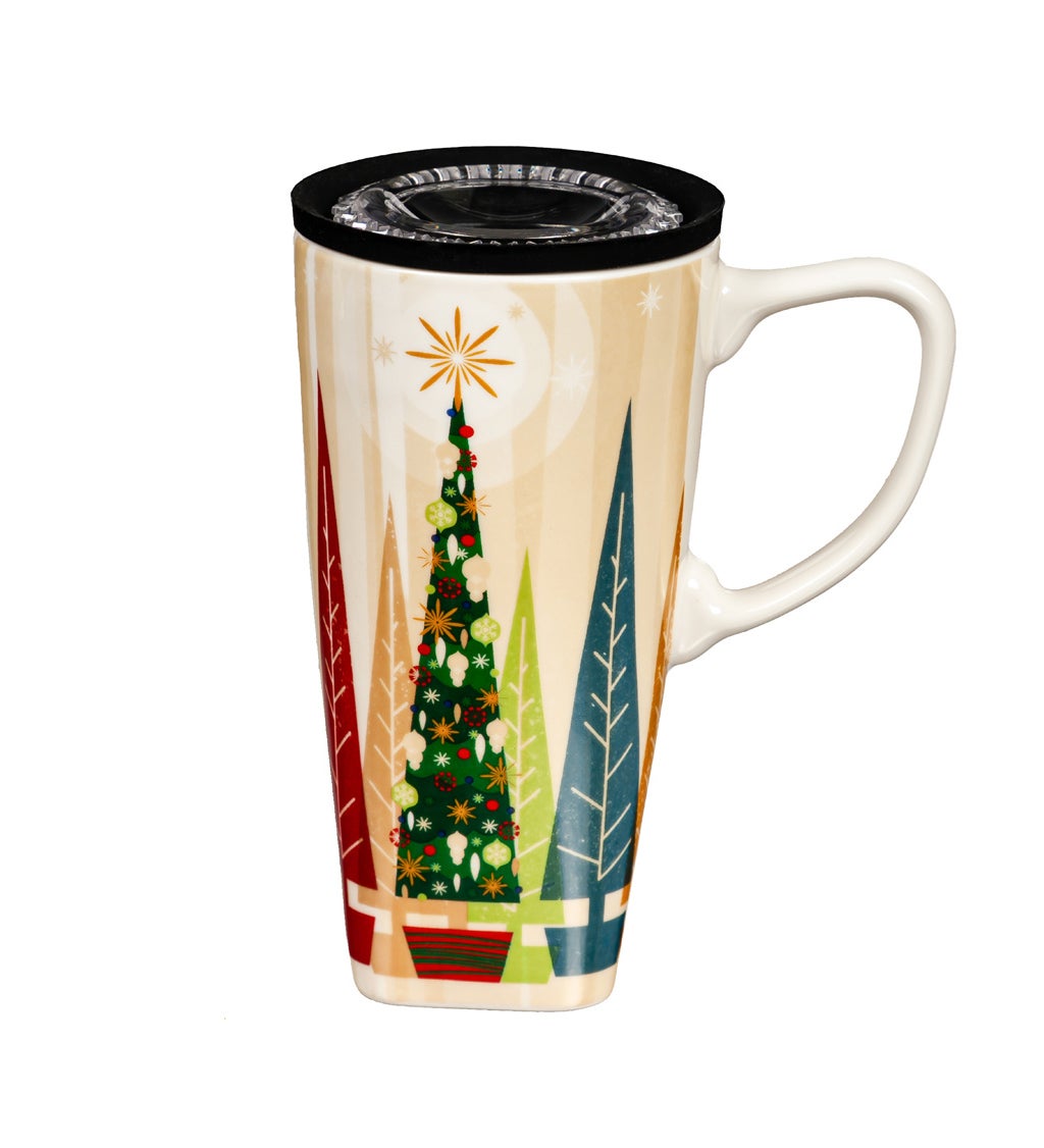 Ceramic FLOMO 360 Travel Cup with box, 17 Oz, Christmas Woods